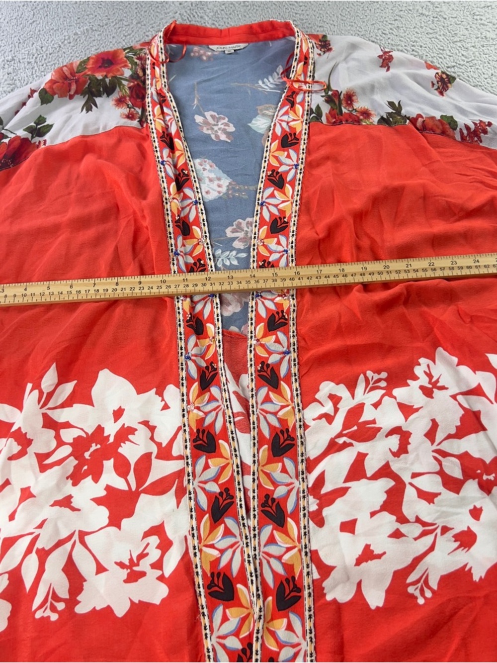 John Mark Kimono Womens 1X Multicolor Floral Artsy Open Front Cardigan Boho - Picture 9 of 11